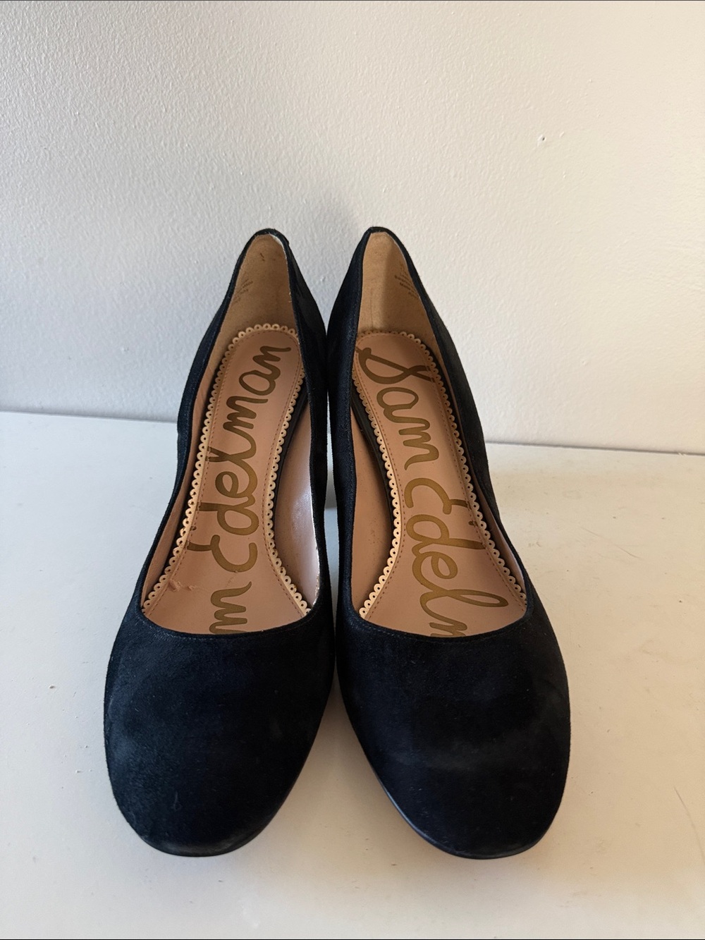 Sam Edelman Black Suede Round-Toe Pumps